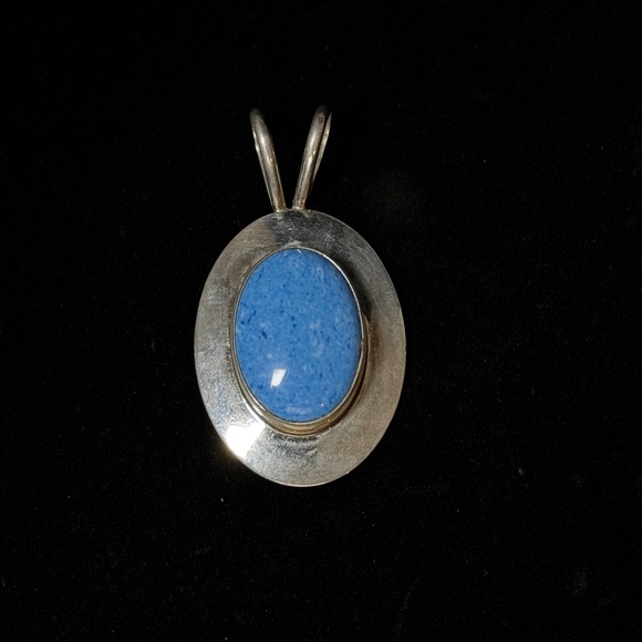 VHC Jewelry - VHC Sterling Silver Blue Stone Oval Pendant Vintage Artisan Southwestern 11.56g
